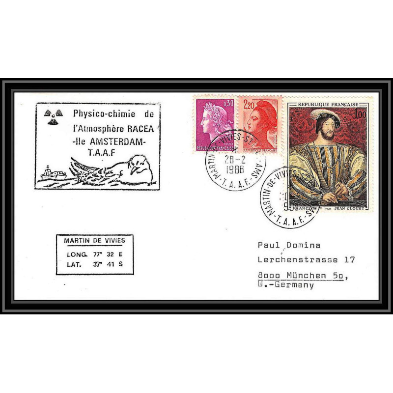 0981 Taaf terres australes Antarctic Lettre (cover) 1986 physico chimie amsterdam