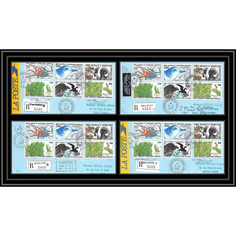 1160 lot de 4 Lettres avec cad différents Taaf terres australes Antarctic covers 1989 Signé signed recommandé betemp