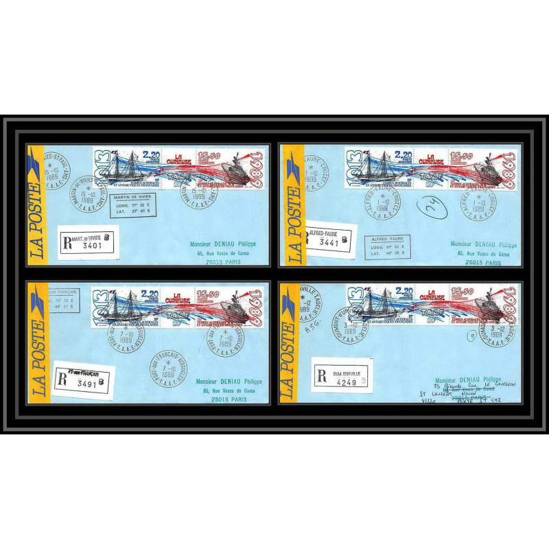 1164 lot de 4 Lettres avec cad différents Taaf terres australes Antarctic covers N°106A 1989 recommandé