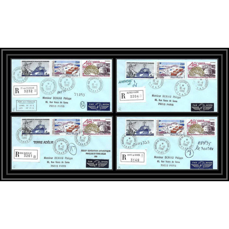 1165 lot de 4 Lettres cad différents Taaf terres australes Antarctic covers N°102 IGLOO 1988- Signé signed recommandé