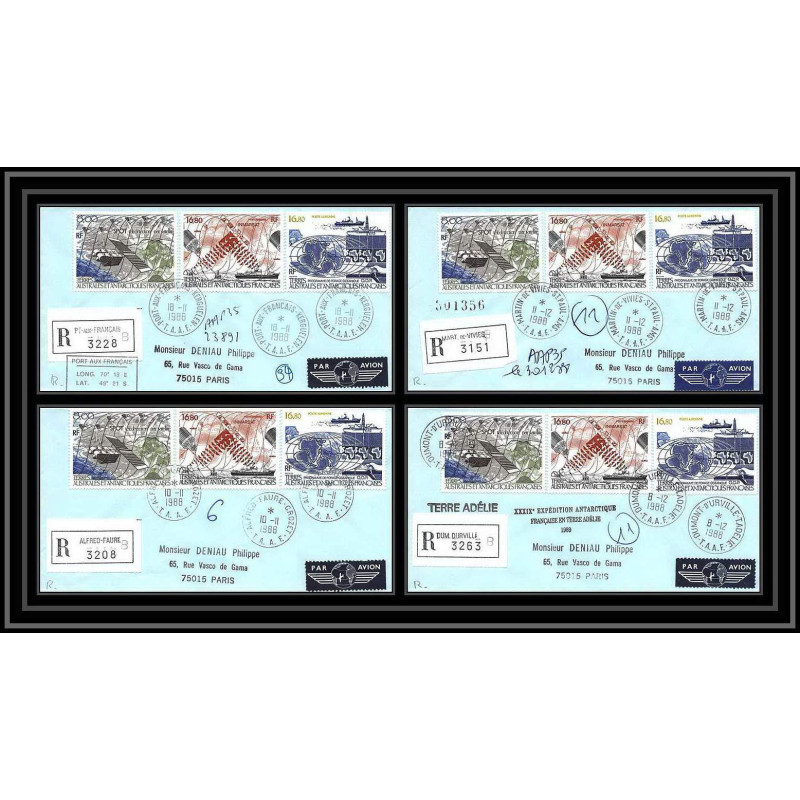 1167 lot 4 Lettres cad différents Taaf terres australes Antarctic covers N°96/99 Satellite 1988 espace space recommandé
