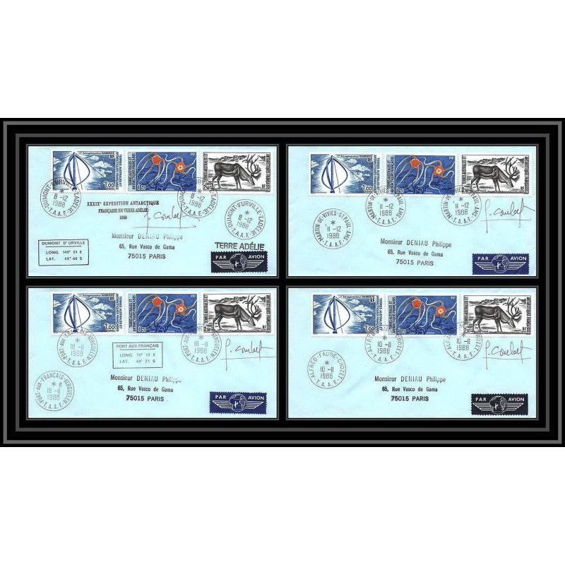 1170 lot de 4 Lettres cad différents Taaf terres australes Antarctic covers 1988 FAUNE Signé signed COMBET recommandé