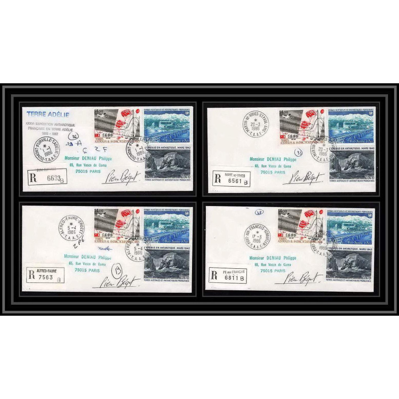 1173 lot de 4 Lettres cad différents Taaf terres australes Antarctic covers 95 Signé signed BEQUET 1988 recommandé