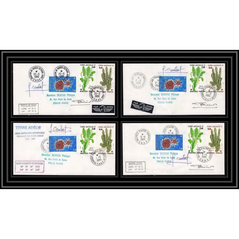 1175 lot 4 Lettres différents Taaf terres australes Antarctic covers FLORE Signé signed COMBET 1986 betemp recommandé