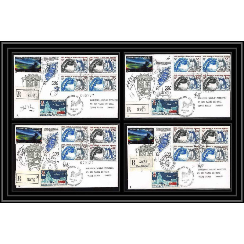 1179 lot 4 Lettres cad différents Taaf terres australes Antarctic covers 31 oiseaux (birds) Signé signed 1984 recommandé