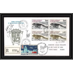 1180 lot 4 Lettres cad différents Taaf terres australes Antarctic covers 31 PHOQUES Signé signed 1984 seal recommandé
