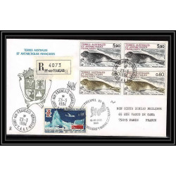 1180 lot 4 Lettres cad différents Taaf terres australes Antarctic covers 31 PHOQUES Signé signed 1984 seal recommandé