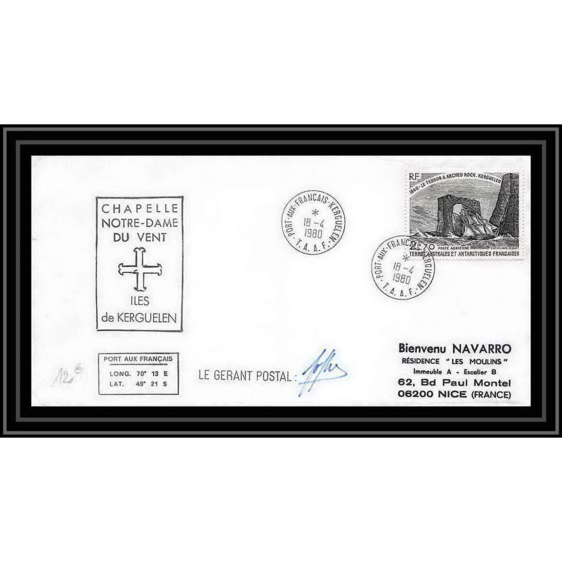 1203 18/4/1980 Signé signede kerguelen notre dame du vent TAAF Antarctic terres australes Lettre (cover) Signé signed