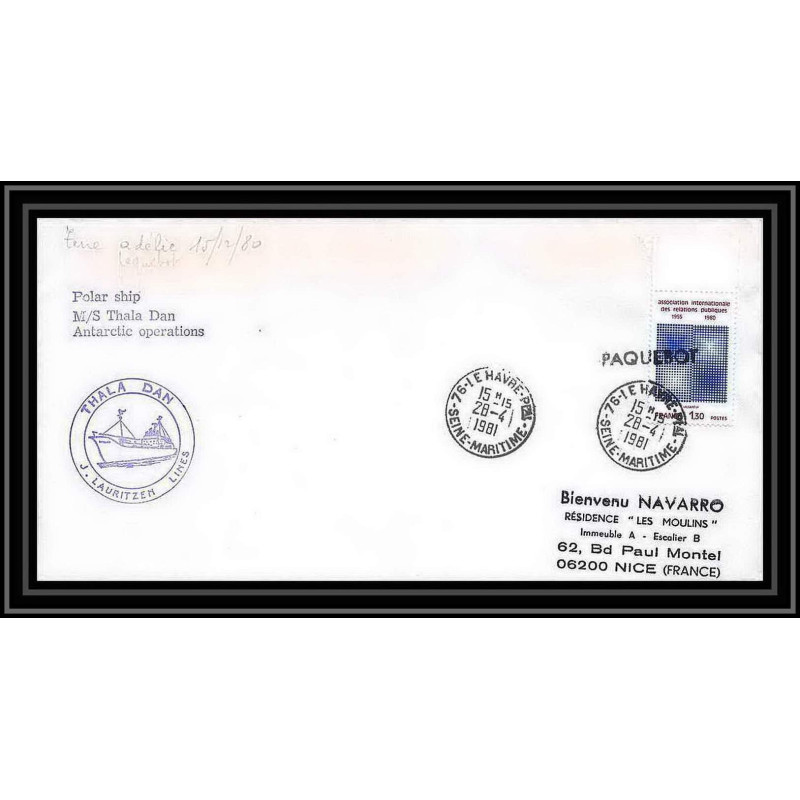 1205 paquebot thala dan 26/4/1981 TAAF Antarctic terres australes Lettre (cover) paquebot
