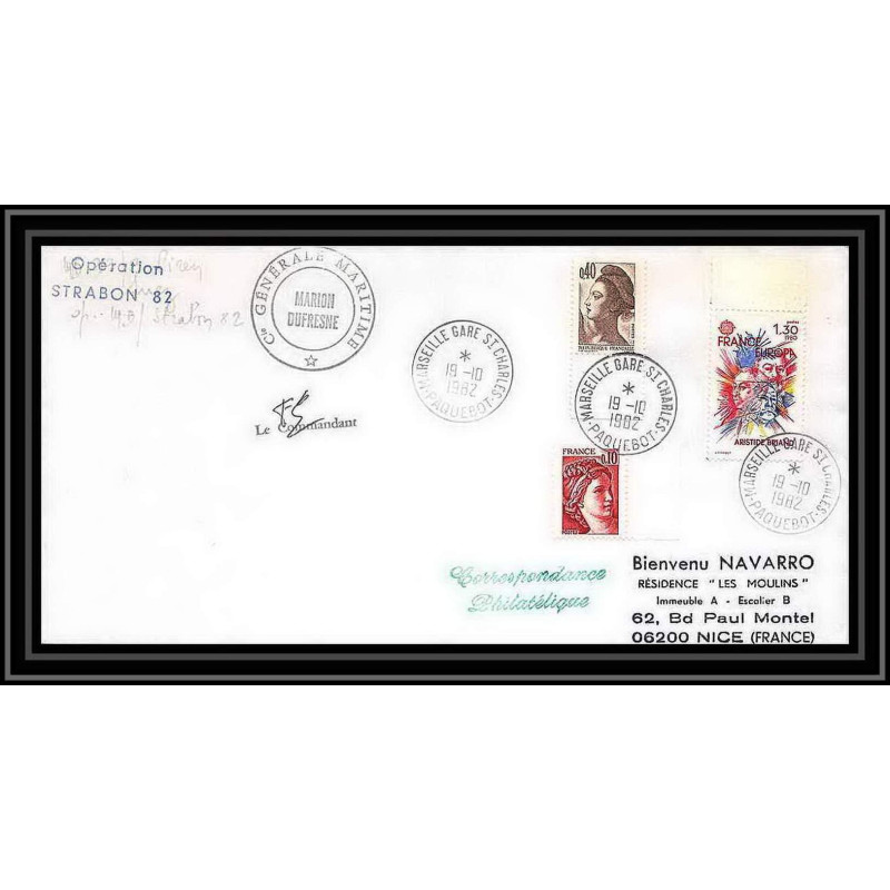 1213 operation strabon 82 marion dufresne 19/10/1982 TAAF Antarctic terres australes Lettre (cover) Signé signed