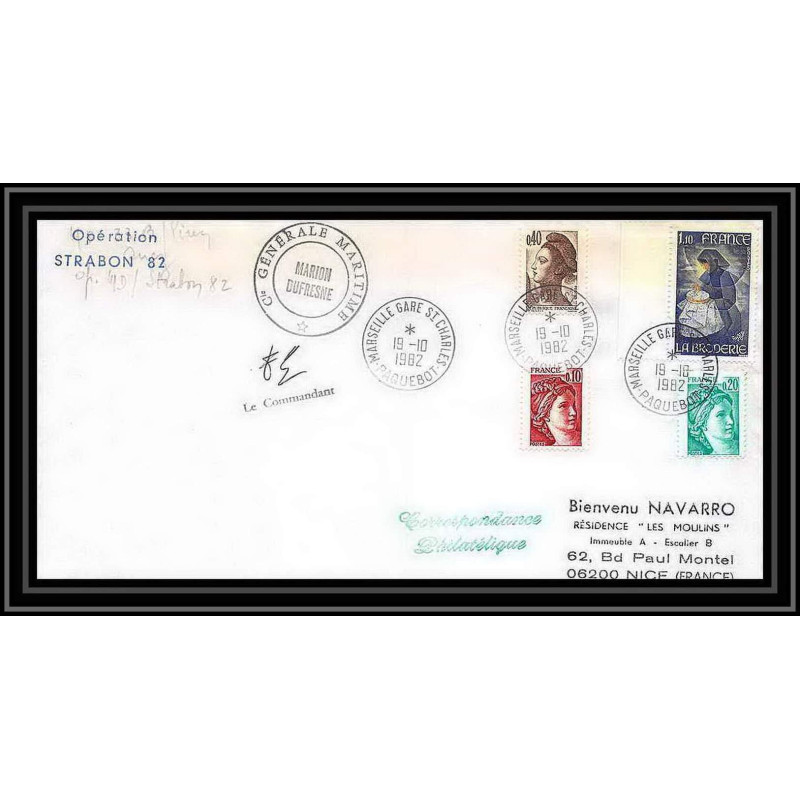 1214 operation strabon 82 marion dufresne 19/10/1982 TAAF Antarctic terres australes Lettre (cover) Signé signed