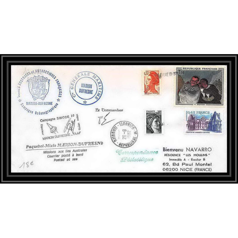 1216 campagne sinode 10 marion dufresne paquebot 1982 TAAF Antarctic terres australes Lettre (cover) Signé signed