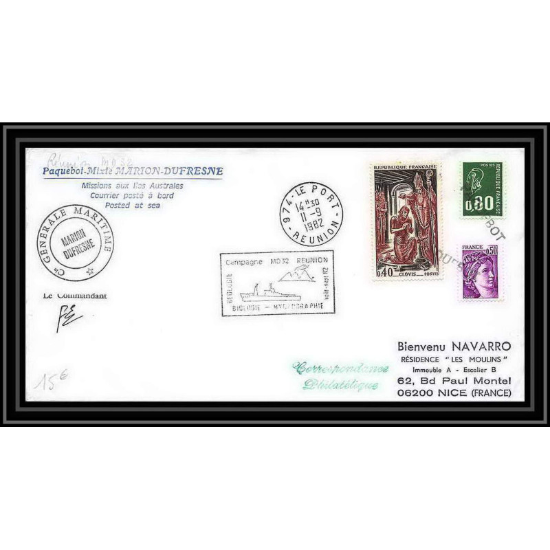 1224 campagne md32 reunion marion dufresne paquebot 1982 TAAF Antarctic terres australes Lettre (cover) Signé signed