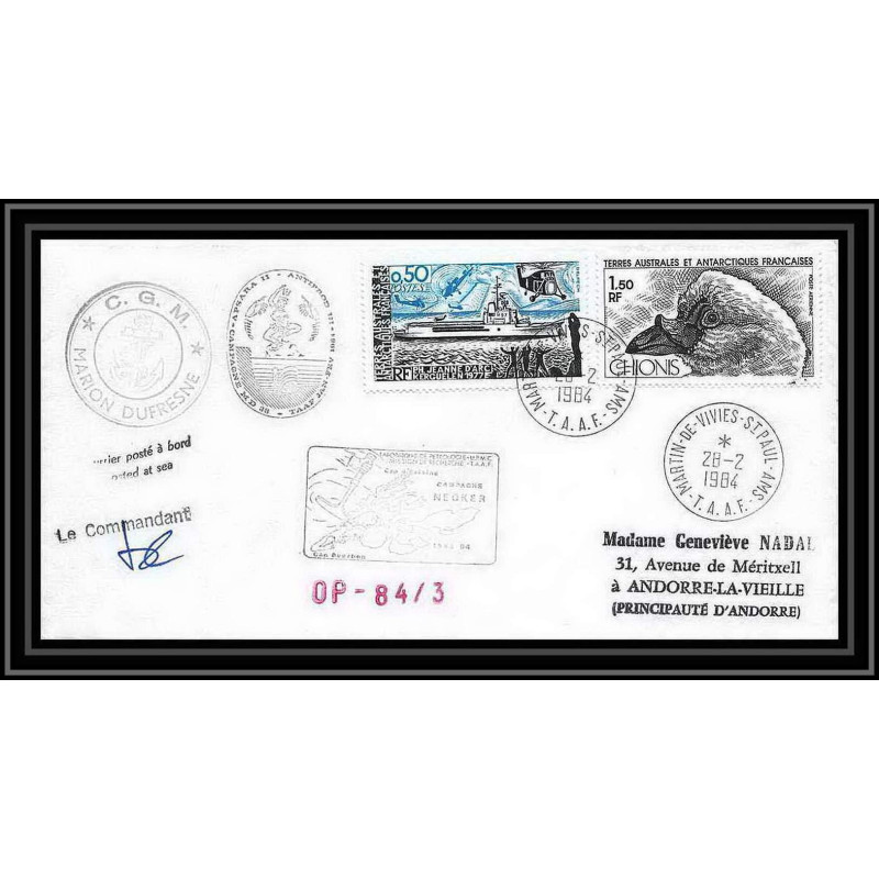 1225 campagne neoker 28/2/1984 marion dufresne TAAF Antarctic terres australes Lettre (cover) Signé signed
