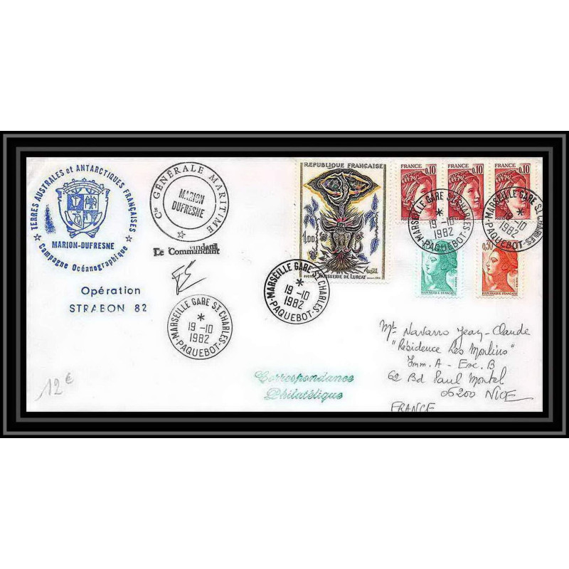 1227 opération strabeon 19/10/1982 marion dufresne TAAF Antarctic terres australes Lettre (cover) Signé signed