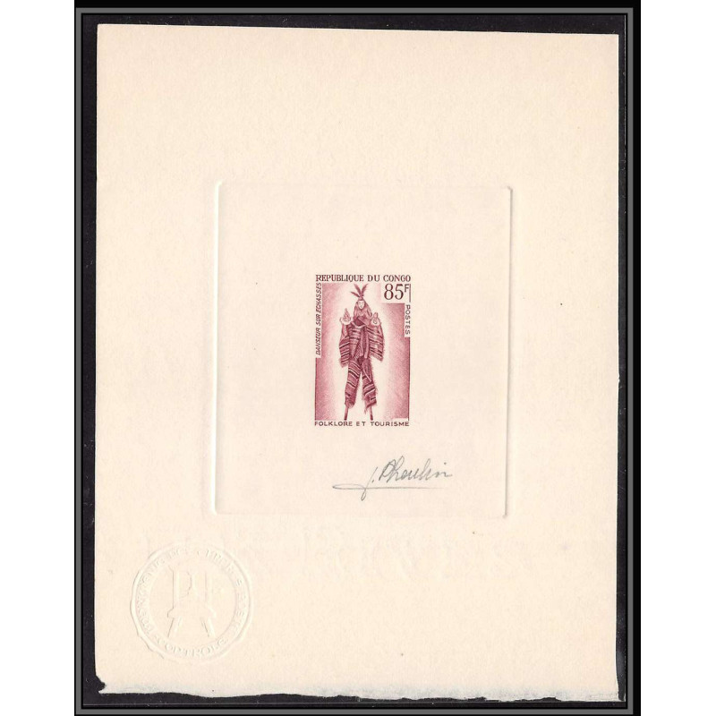 0868 Epreuve d'artiste artist proof congo y&t 166 danseur sur echasse dance tourisme Signé signed autograph