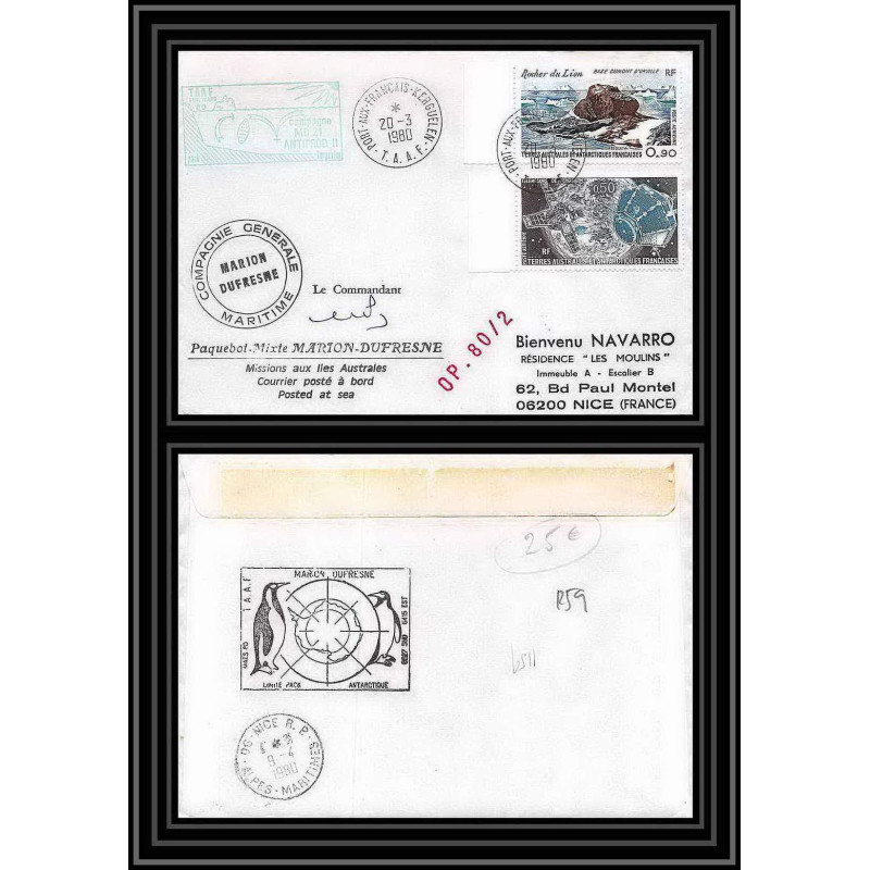 1259 marion dufresne kerguelen 20/3/1980 campagne md21 TAAF Antarctic terres australes Lettre (cover) Signé signed
