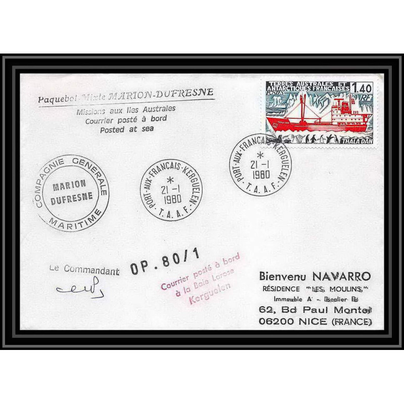 1263 marion dufresne kerguelen 21/1/1980 TAAF Antarctic terres australes Lettre (cover) Signé signed