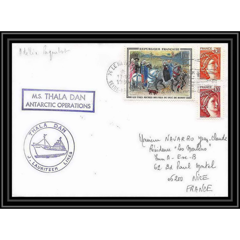 1280 thala dan 17/10/1980 TAAF Antarctic terres australes Lettre (cover)