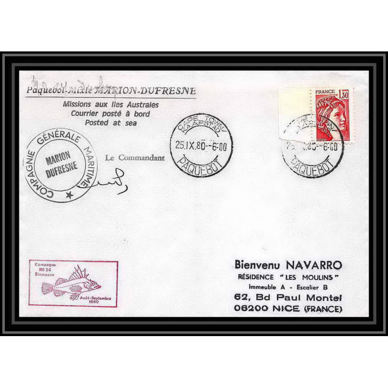 1282 marion dufresne campagne MD 24 biomasse Signé signed 25/11/1980 TAAF Antarctic terres australes Lettre (cover)