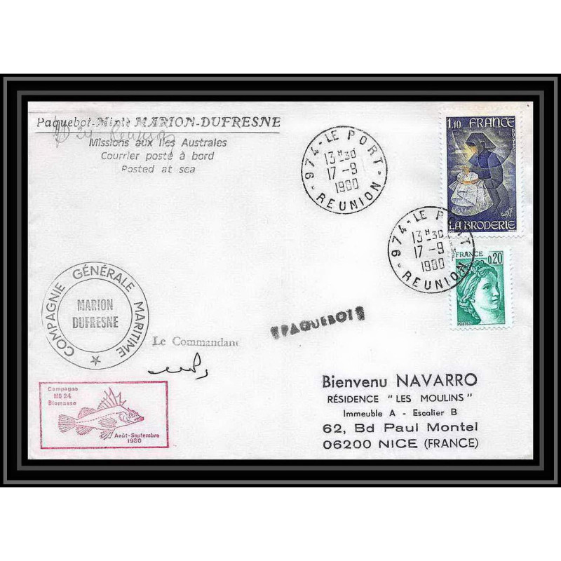 1284 marion dufresne campagne MD 24 biomasse Signé signed 17/09/1980 TAAF Antarctic terres australes Lettre (cover)