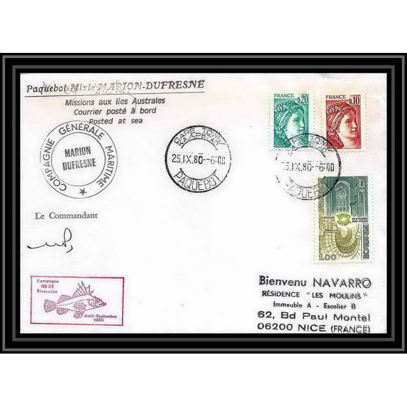 1285 marion dufresne campagne MD 24 biomasse Signé signed 25/11/1980 TAAF Antarctic terres australes Lettre (cover)