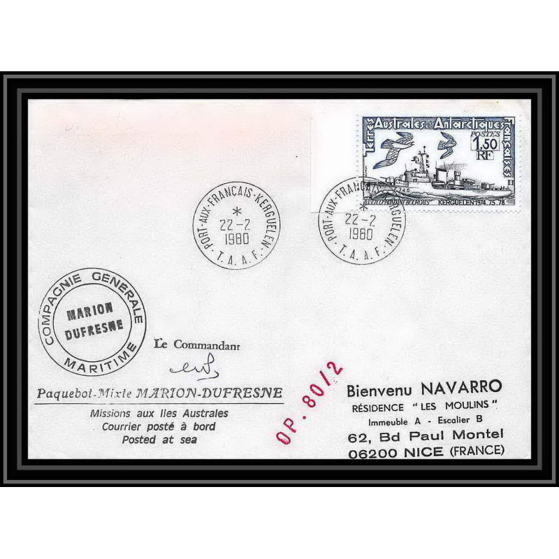 1329 marion dufresne 22/2/1980 TAAF Antarctic terres australes Lettre (cover)