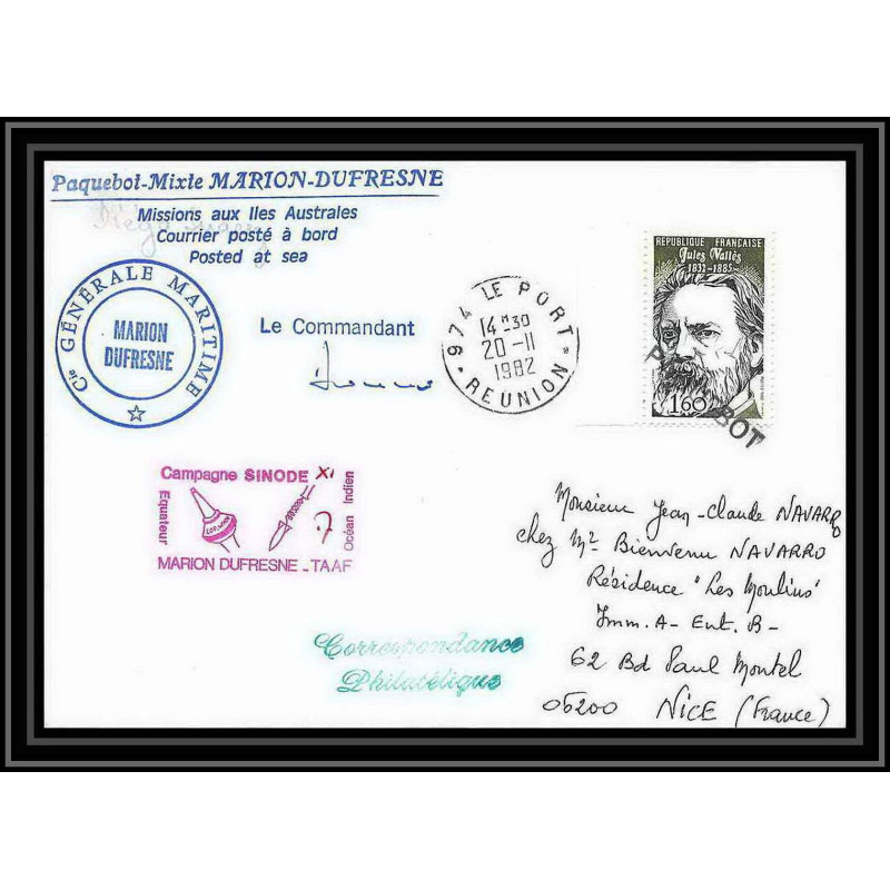 1333 campagne sinode 11 Signé signed obl paquebot 20/11/1982 TAAF Antarctic terres australes Lettre (cover)