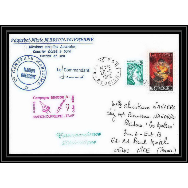 1337 campagne sinode 11 Signé signed obl paquebot 20/11/1982 TAAF Antarctic terres australes Lettre (cover)