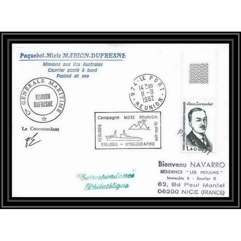 1342 marion dufresne campagne md 32 reunion 11/9/1989 Signé signed TAAF Antarctic terres australes Lettre (cover)