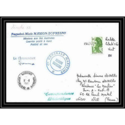 1348 campagne sinode 11 marion dufresne 11/11/1982 obl paquebot Signé signed TAAF Antarctic terres australes Lettre (cov