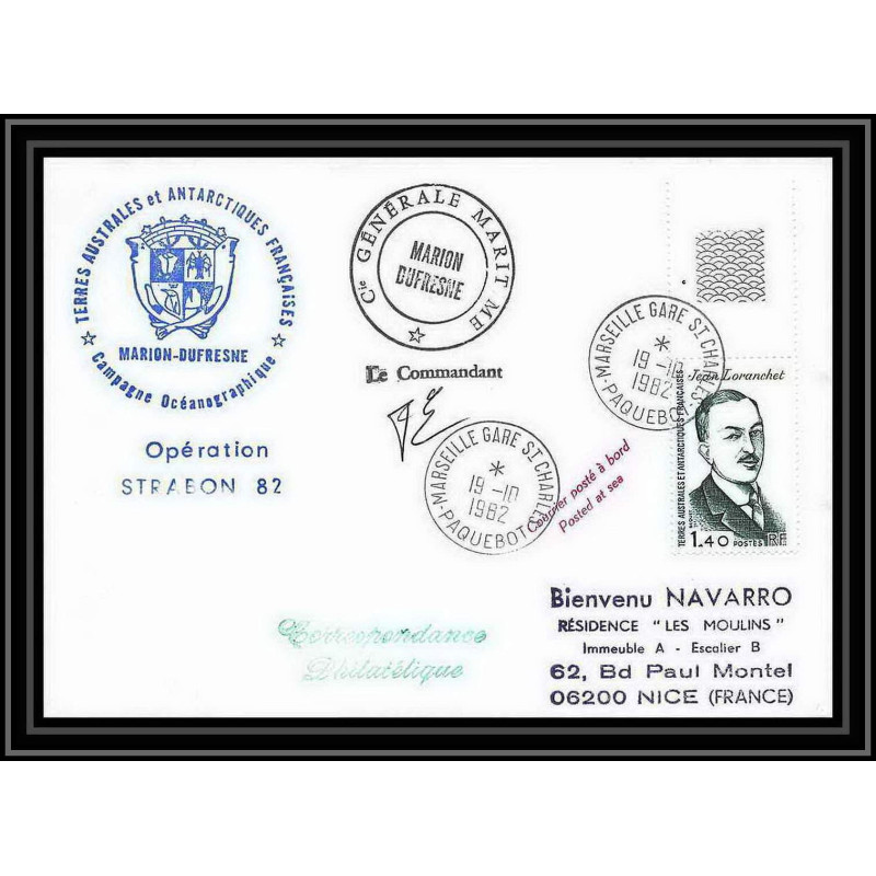 1356 opération strabon 82 marion dufresne Signé signed 19/10/1982 TAAF Antarctic terres australes Lettre (cover)