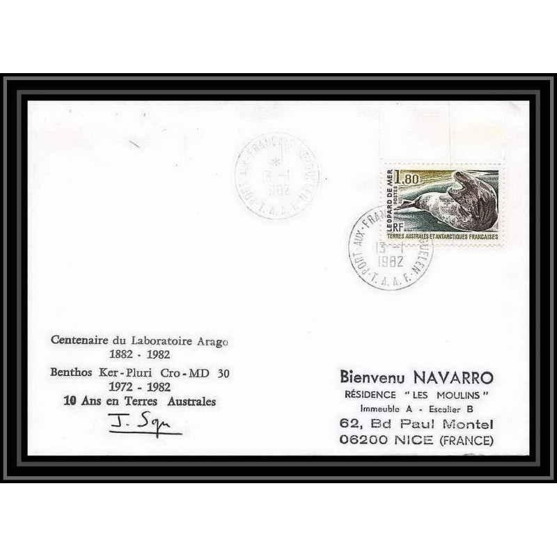 1359 laboratoire arago 13/1/1982 Signé signed TAAF Antarctic terres australes Lettre (cover)