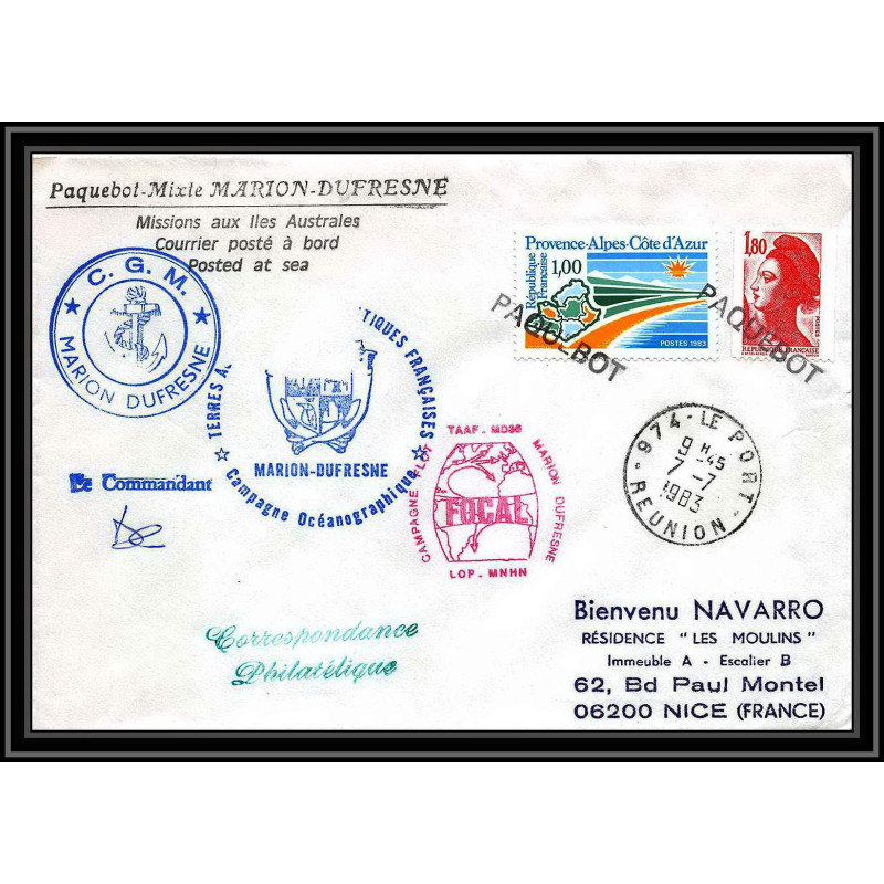 1381 marion dufresne Signé signed 22/7/1983 paquebot TAAF Antarctic terres australes Lettre (cover)