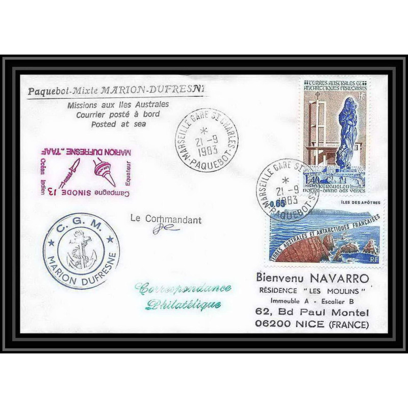 1390 campagne sinode 13 Signé signed marion dufresne 21/9/1983 TAAF Antarctic terres australes Lettre (cover)