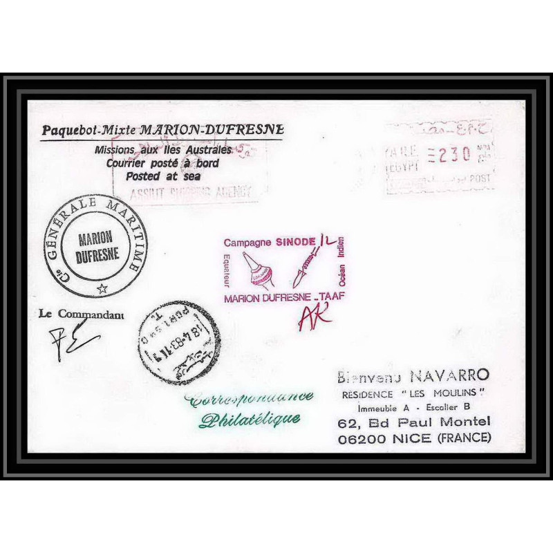 1394 campagne sinode 12 Signé signed marion dufresne 18/4/1983 egypt TAAF Antarctic terres australes Lettre (cover)