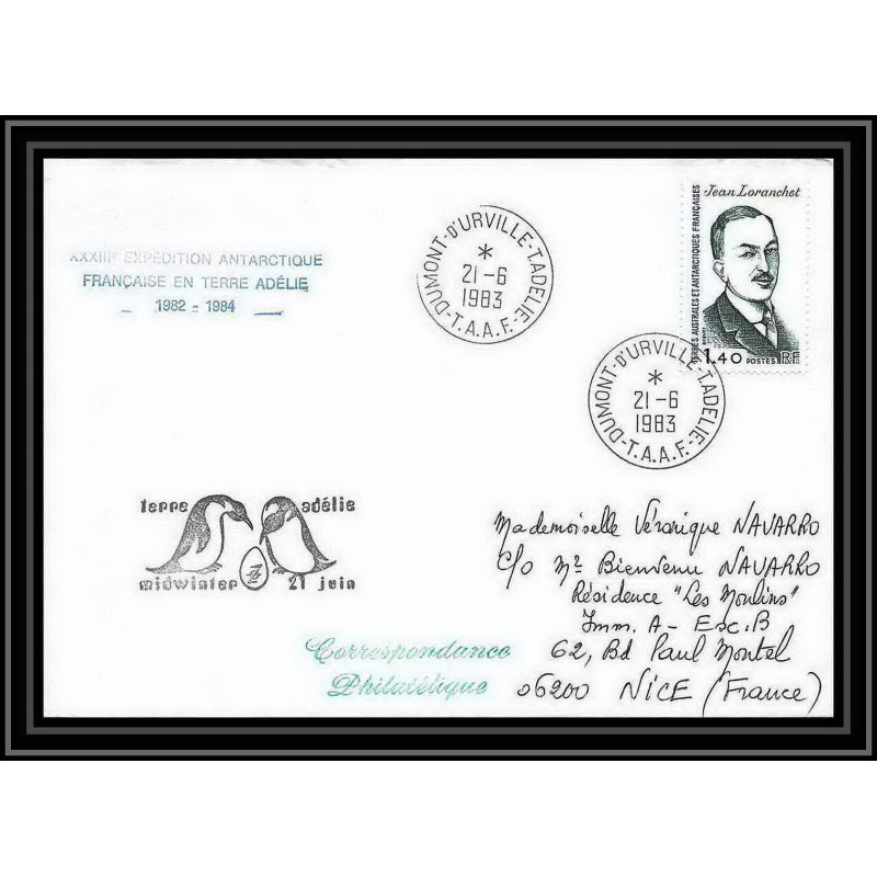 1410 terre adelie mid winter 21/6/1983 TAAF Antarctic terres australes Lettre (cover)