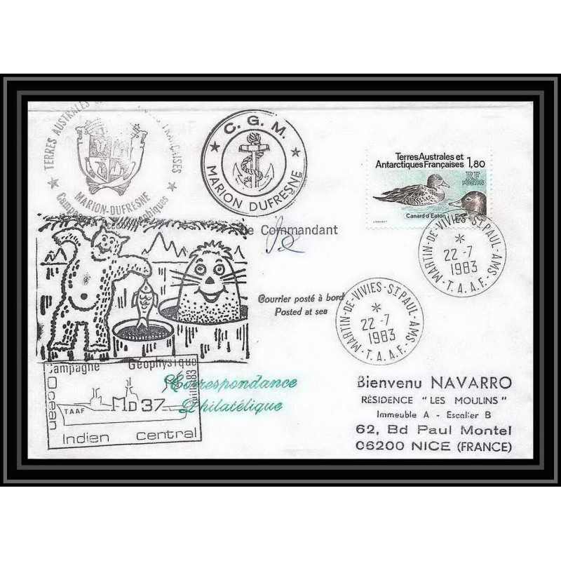 1420 marion dufresne md 37 Signé signed 22/7/1983 TAAF Antarctic terres australes Lettre (cover)