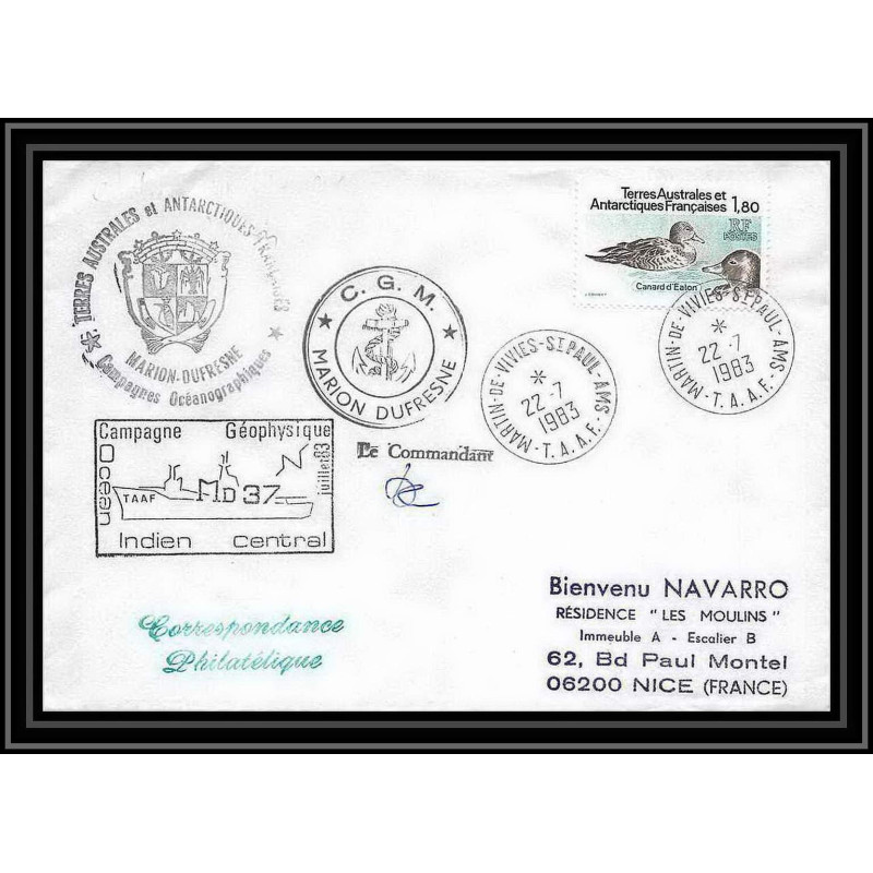 1422 marion dufresne md 37 Signé signed 22/7/1983 TAAF Antarctic terres australes Lettre (cover)