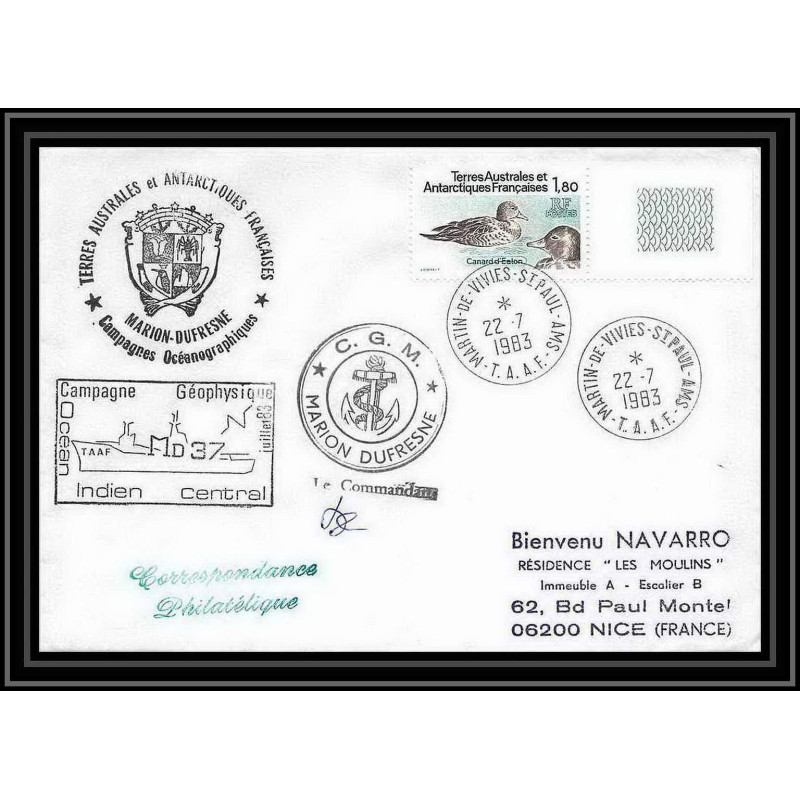1423 marion dufresne md 37 Signé signed 22/7/1983 TAAF Antarctic terres australes Lettre (cover)