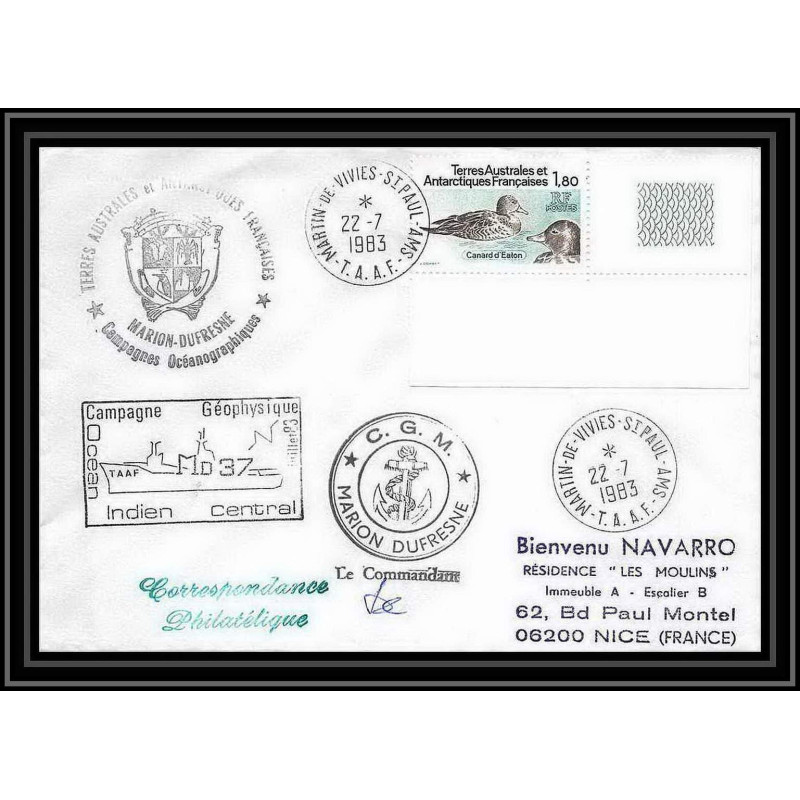 1424 marion dufresne md 37 Signé signed 22/7/1983 TAAF Antarctic terres australes Lettre (cover)