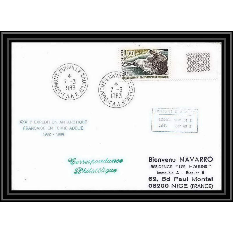 1434 33 ème expédition terre adelie 7/3/1983 TAAF Antarctic terres australes Lettre (cover)