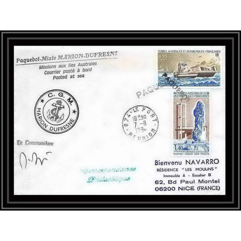 1438 marion dufresne 7/8/1984 obl paquebot Signé signed TAAF Antarctic terres australes Lettre (cover)