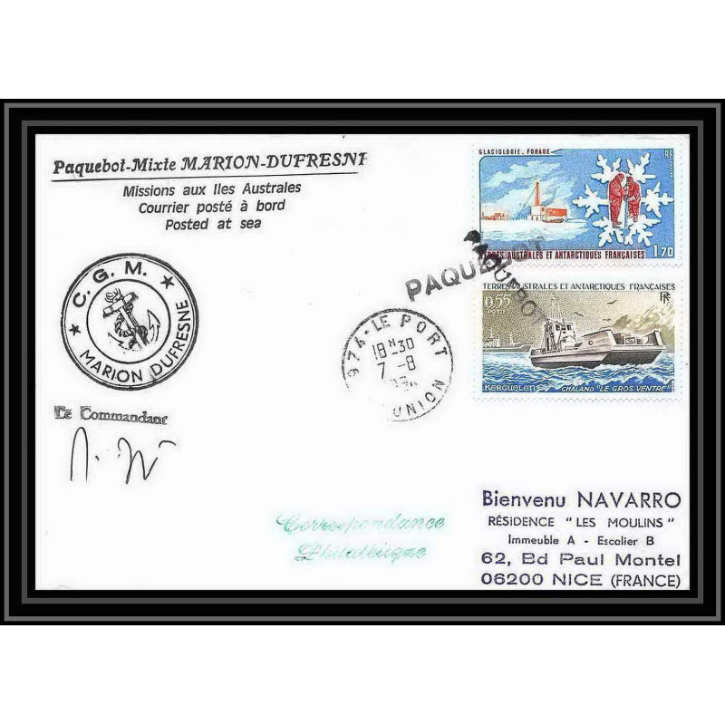 1440 marion dufresne 7/8/1984 obl paquebot Signé signed TAAF Antarctic terres australes Lettre (cover)