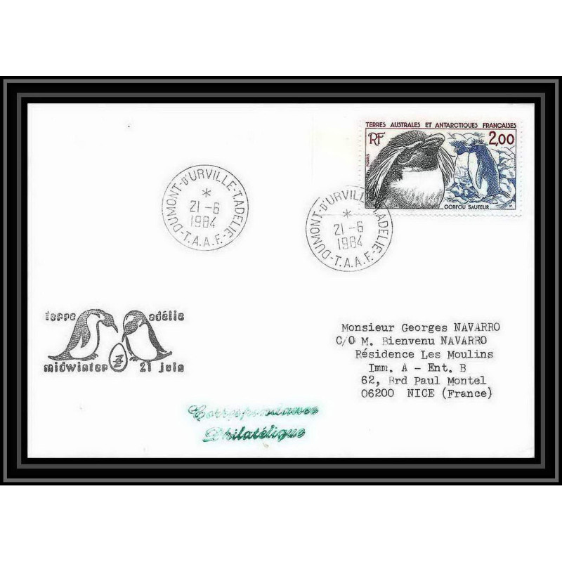 1447 terre adelie mid winter 21/6/1984 TAAF Antarctic terres australes Lettre (cover)