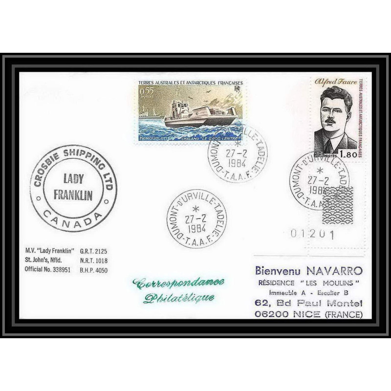 1462 dumont d'urville 27/2/1984 TAAF Antarctic terres australes Lettre (cover)