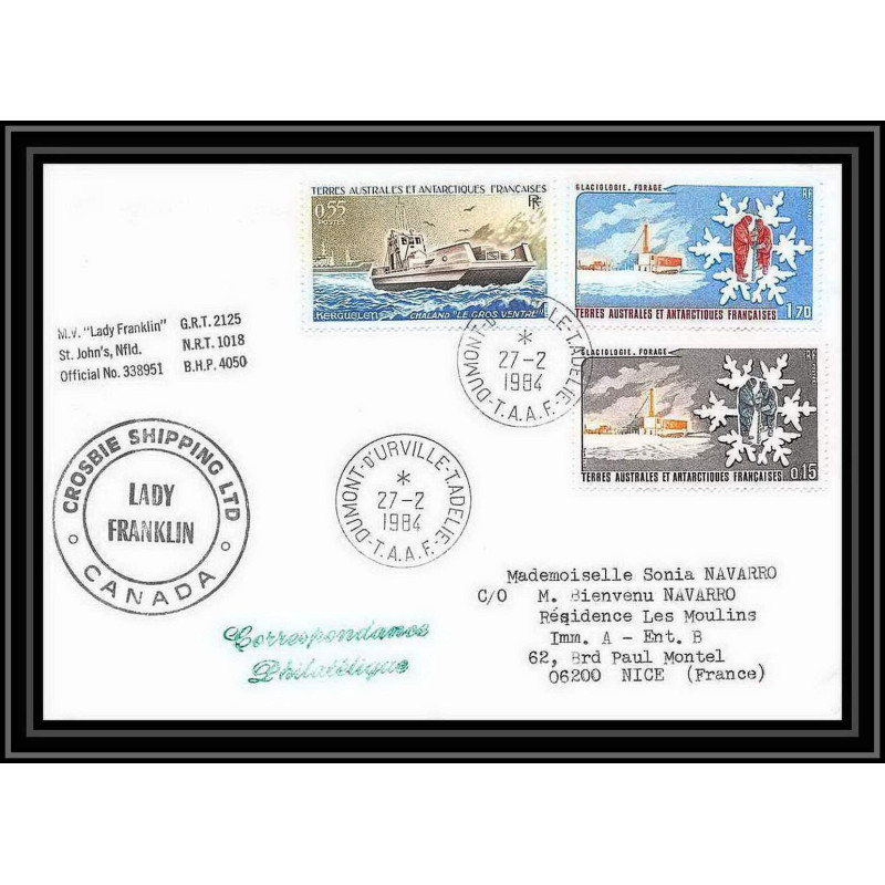 1463 dumont d'urville 27/2/1984 TAAF Antarctic terres australes Lettre (cover)
