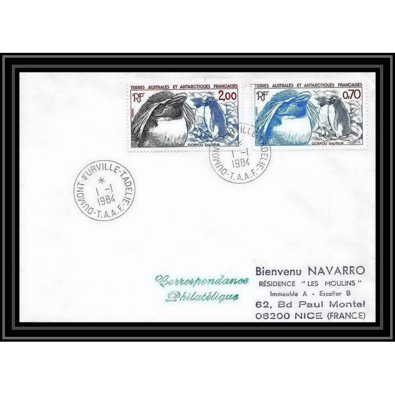 1467 N°105/6 fdc 1/1/1984 TAAF Antarctic terres australes Lettre (cover) pingouin Penguin