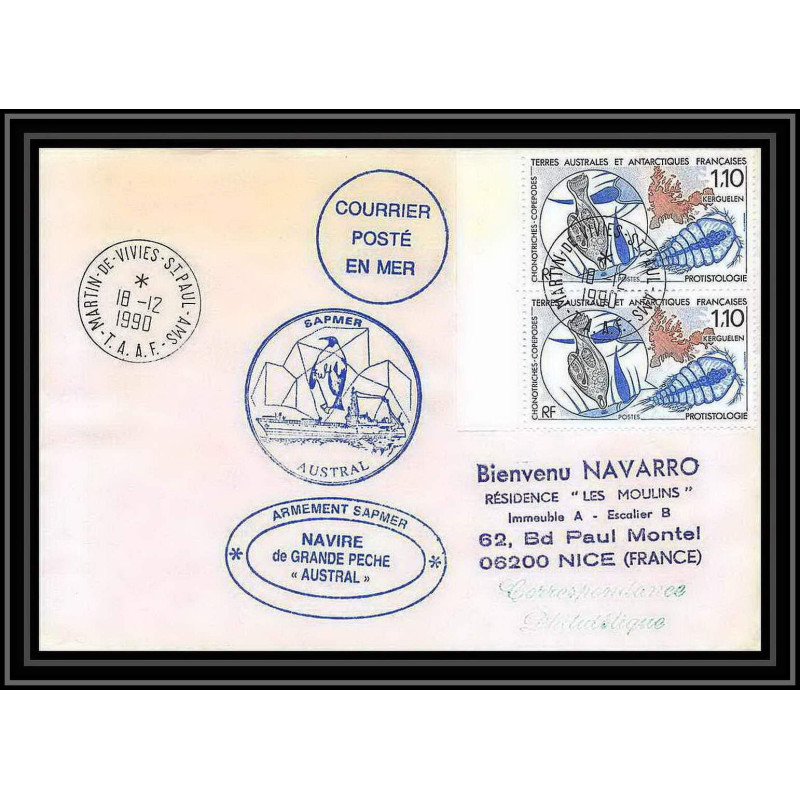 1489 navire de peche austral 18/12/1990 TAAF Antarctic terres australes Lettre (cover)
