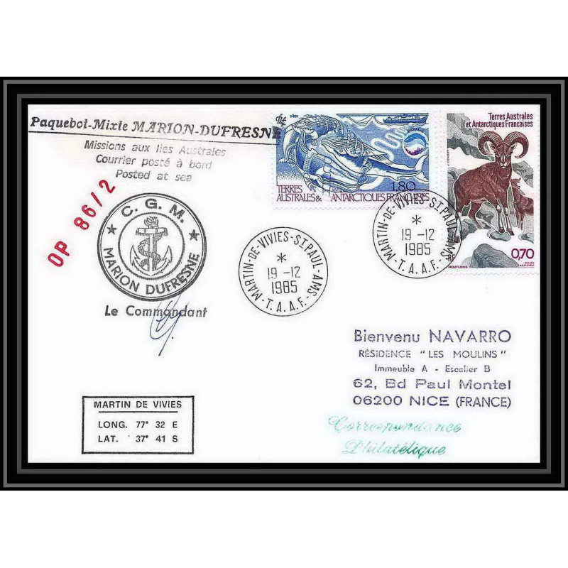 1497 marion dufresne op 86/2 Signé signed 19/12/1985 TAAF Antarctic terres australes Lettre (cover)